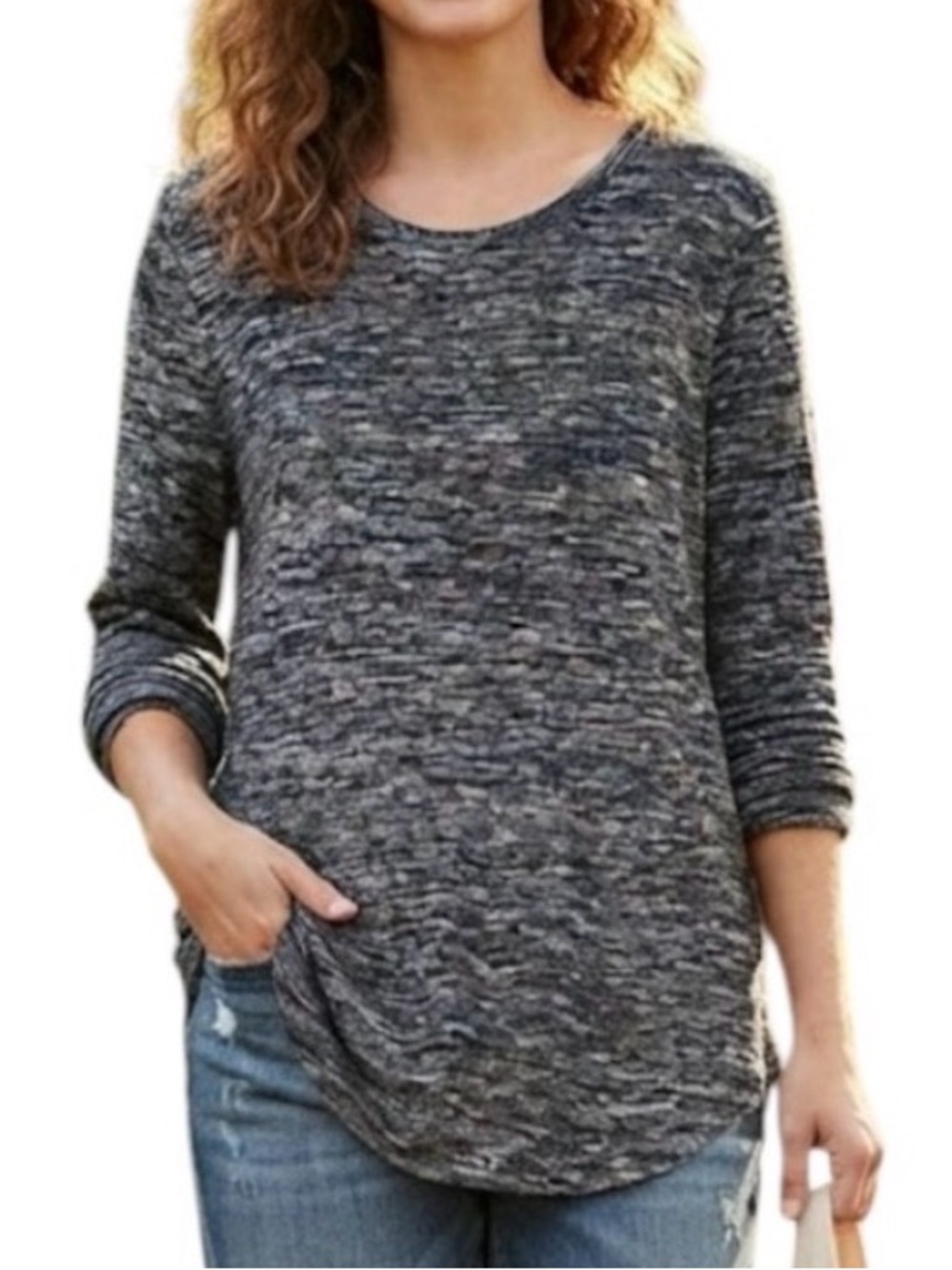 OLD NAVY Space Dye Tunic Top With Sheer Back Detail & Long Sleeves Grey Large